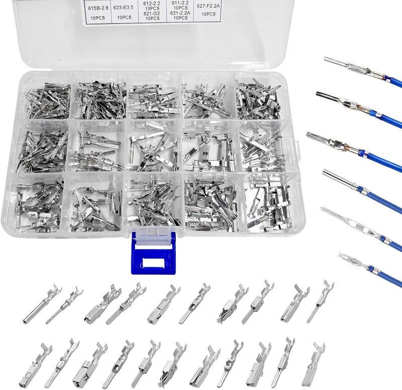 NYTKL 290PCS Car Electrical Wire Terminal Pins Connector, 1/1.5/1.8/2.2/2.8/3.5mm Electric Connector Terminal Pin, 21Type Non-Insulated Plug Removal Male & Female Crimped Pins - Image 1